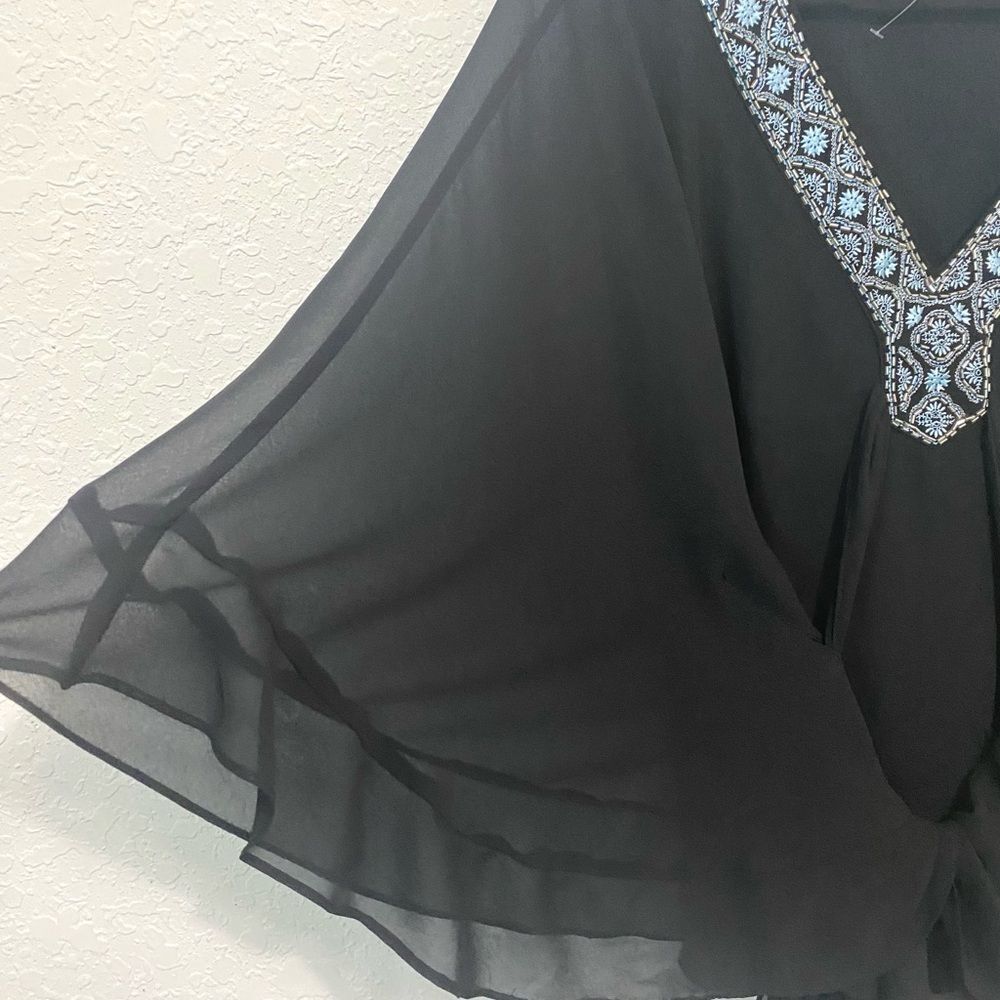 White House Black Market Embellished-Trim Kimono Blouse Boho  Medium - Picture 4 of 9